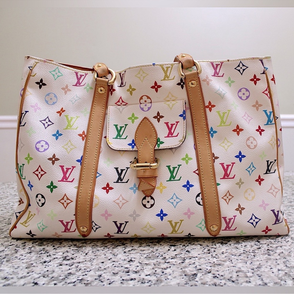LOUIS VUITTON white multicolor monogram Takashi Murakami Aurelia GM tote